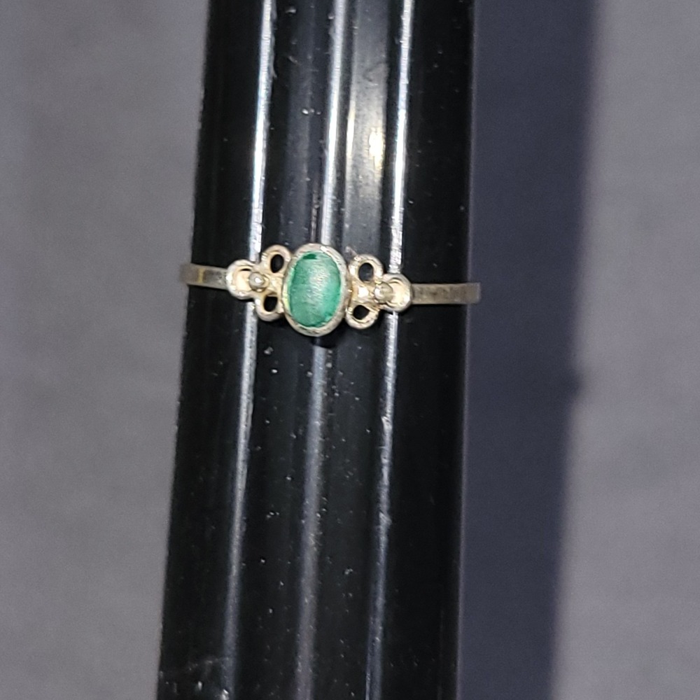Vintage Sterling Silver 925 Malachite Band Ring Women's Size 6 Dainty Tiny
